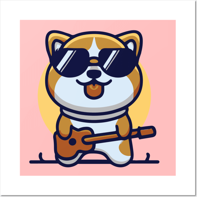 cute corgi plays guitar funny dog Wall Art by Kawaii Bomb